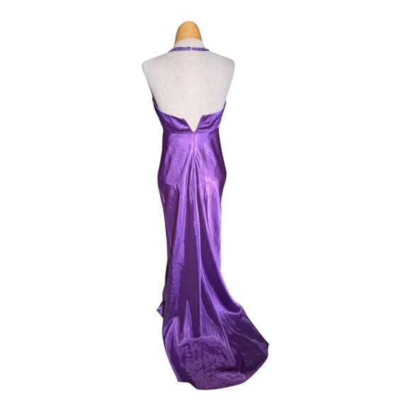 Vtg Y2K Morgan & Co Royal Purple Satin Bead Embellished Halter Prom Dress Sz 3 4 - Picture 3 of 6